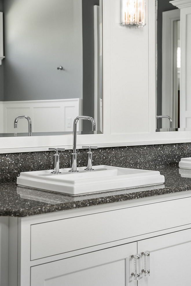 Grey quartz countertop bathroom