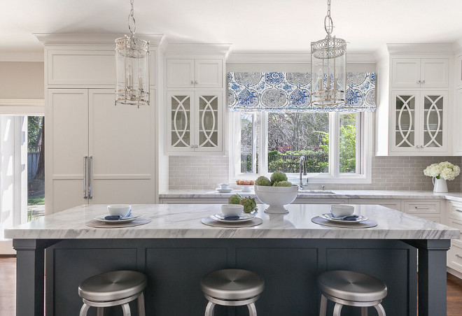 Classic White Kitchen With Grey, White Kitchen Gray Island Countertop