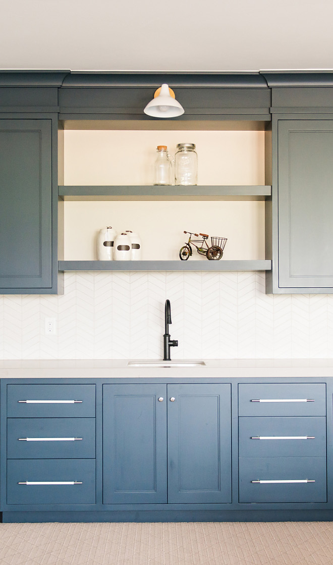 Navy cabinet with herringbone tile Navy cabinet with herringbone tile ideas Navy cabinet with herringbone tile