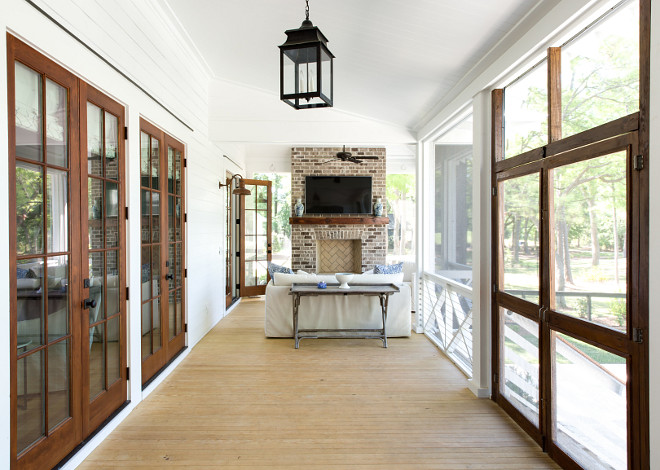 Screened in porch Back porch screened in porch with brick fireplace and the Fir French door Screened in porch Back porch screened in porch