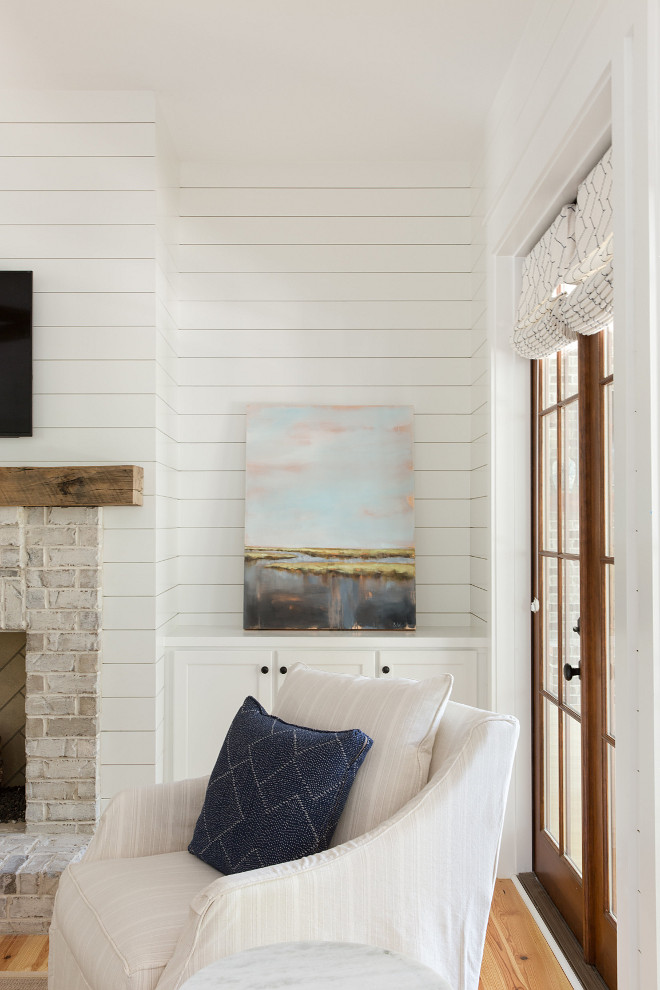 Shiplap Living Room Floor to ceiling Shiplap Coastal Farmhouse Living room with shiplap walls