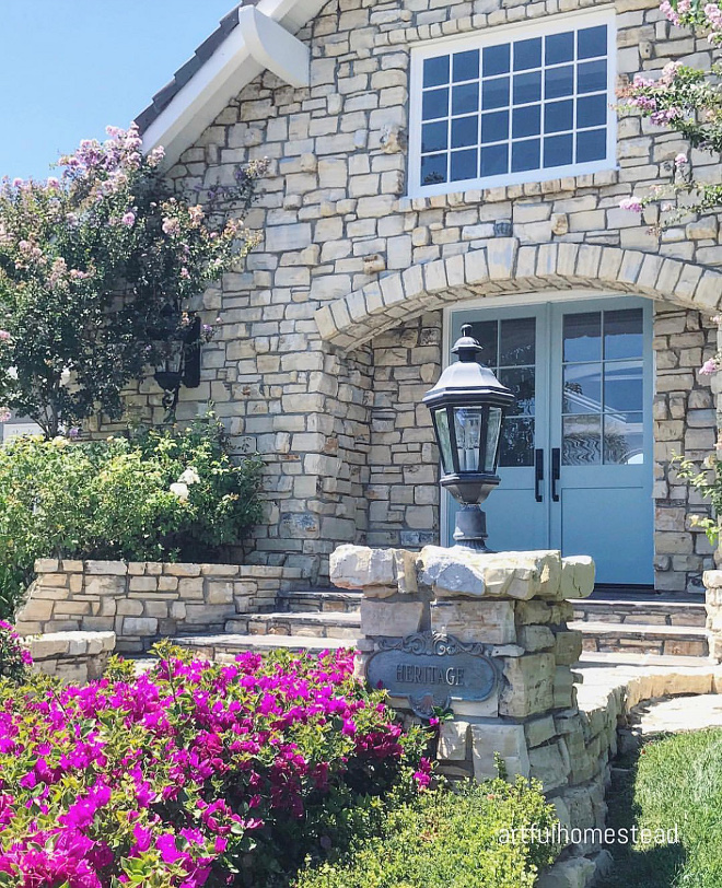 Stone exterior with white trim Stone exterior with white trim Exterior Trim Paint Color Whisper by Behr