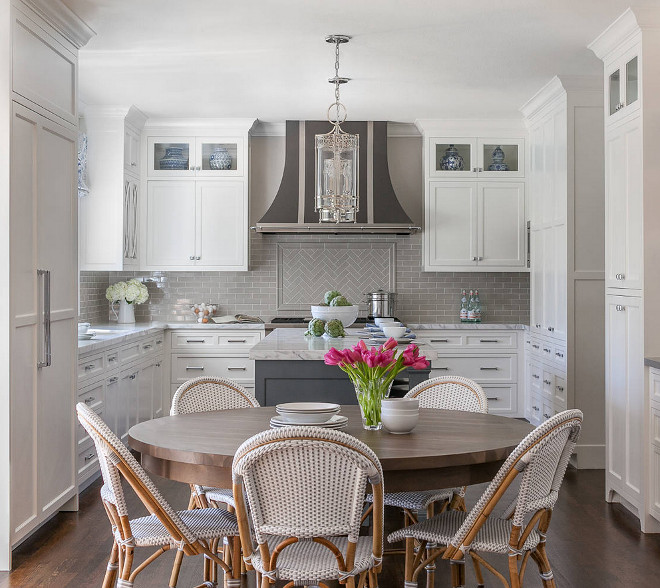 White Kitchen with Grey Backsplash White Kitchen with Grey Backsplash Tile by Walker Zanger