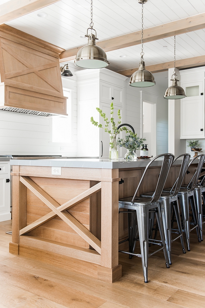 x kitchen island sides with shiplap The White Oak kitchen island mimics the hood, also featuring x sides with shiplap x island sides with shiplap