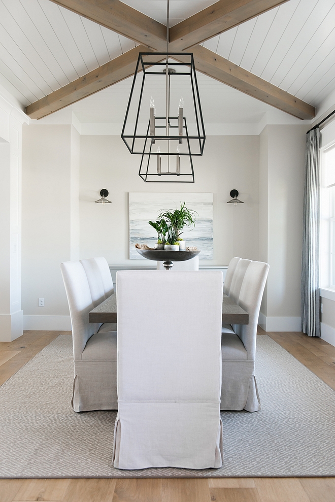 Dining room shiplap ceiling The foyer opens directly to a stunning dining room with crossed beamed ceiling and shiplap