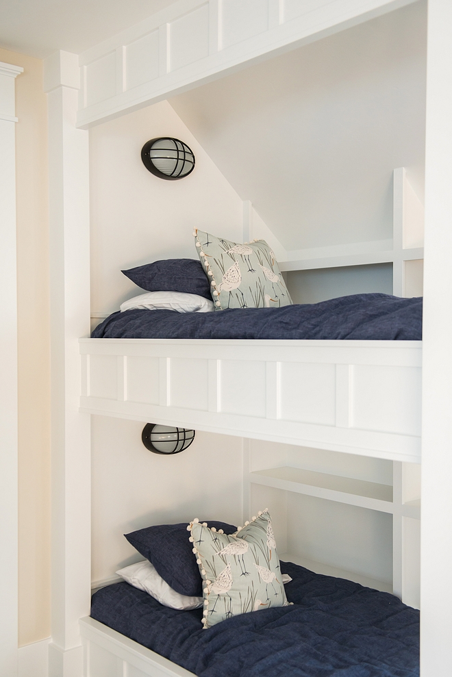 Bunk beds Custom bunk beds bunk room Each bunk features its own wall sconce and bookshelves