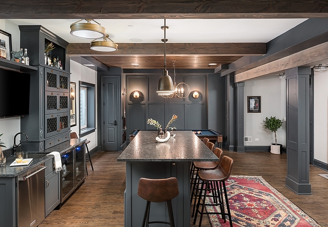 Bar Basement Bar Grey Basement Bar with Steel Gray Leathered Granite Countertop