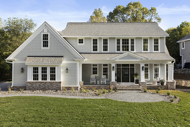 Hamptons-Inspired Single Home Hamptons-Inspired Single Home exterior Grey single home with front porch Hamptons-Inspired Single Home