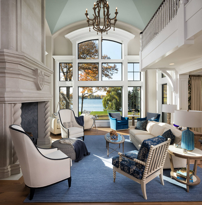 Blue and white living room Blue and white formal living room Blue and white lakehouse living room