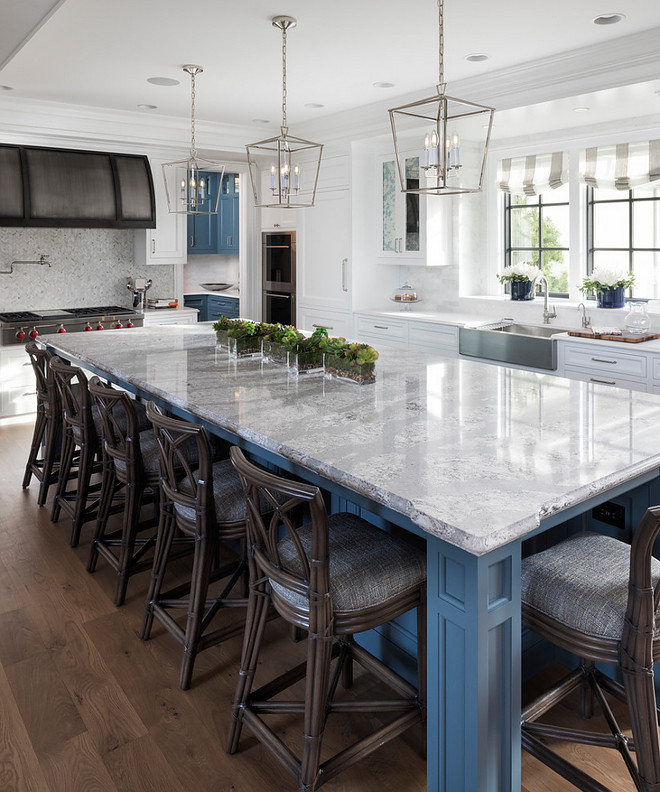 Blue kitchen island Blue kitchen island with quartz countertop Blue kitchen island