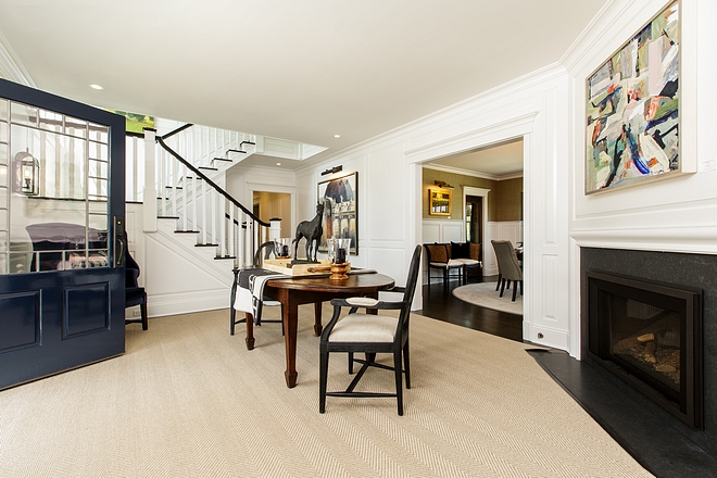 Traditional foyer Traditional foyer with fireplace