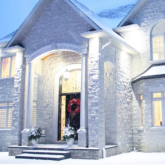 Home with Indiana Limestone Buff exterior and Dark Walnut front door