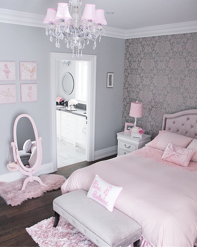 Silver Chain by Benjamin Moore Silver Chain by Benjamin Moore Grey bedroom with pink decor Silver Chain by Benjamin Moore