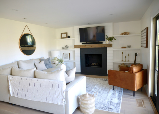 Modern farmhouse family room simple Leather chair from West Elm in Saddle Modern farmhouse family room ideas