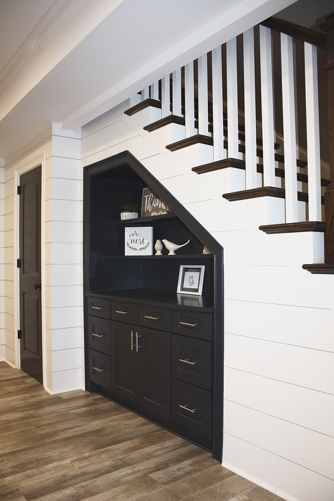 Understairs Cabinet Understairs Cabinet Storage Understairs Cabinet Basement built-ins and doors are painted in a semi-gloss finish in Farrow and Ball Railings