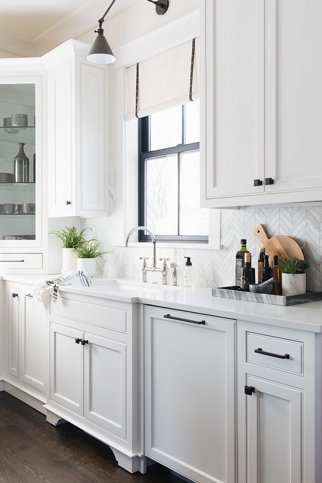 White Kitchen with black hardware Cabinet Hardware Top Knobs Transcend Ascendra