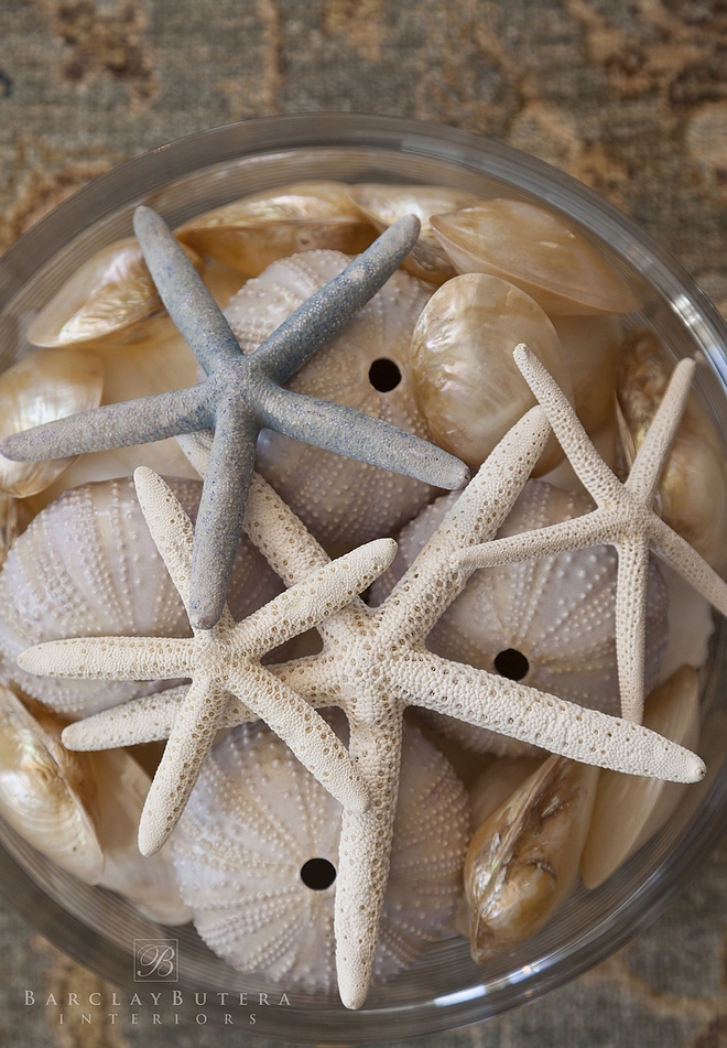 Bowl with starfish and shells home decor