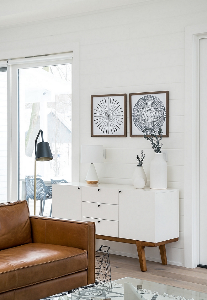 Benjamin Moore OC-117 Simply White Shiplap walls painted in Benjamin Moore OC-117 Simply White