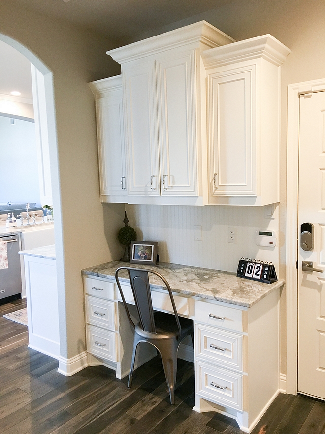 Sherwin Williams Pure White with Superwhite quartzite countertop Drop Zone Desk