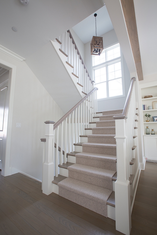 White Oak Staircase The staircase railings were stained to match the stairway White Oak treads #WhiteOakstaircase #staircase #railings #stairwaytreads