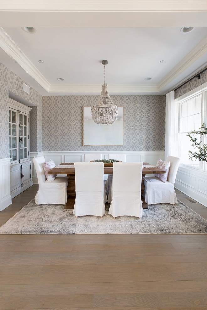Dining room Dining Room Ideas New Decor Dining room wallpaper chandelier all sources on Home Bunch I love the idea of hosting holidays in this dining room for years to come Believe it not the chairs are Ikea, slip covers make all the difference when it comes to dining with small children