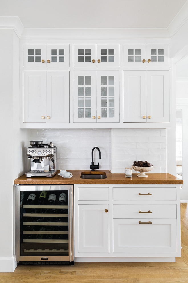 Kitchen Bar Cabinet This kitchen bar features full inset, modified Shaker cabinets and solid Oak wood countertop