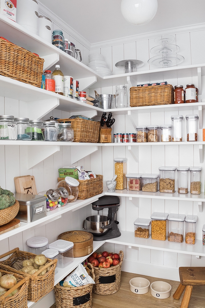 Pantry Shiplap Pantry Pantry features custom shelves and vertical shiplap pantry