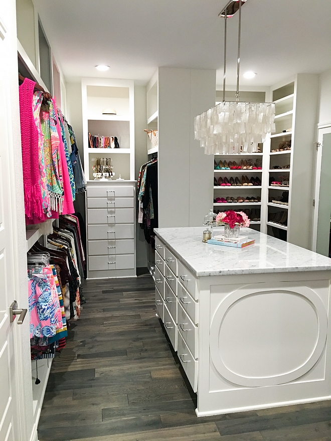 Closet Island This space was my absolute favorite to design since I have always dreamed of having a closet with an island and chandelier
