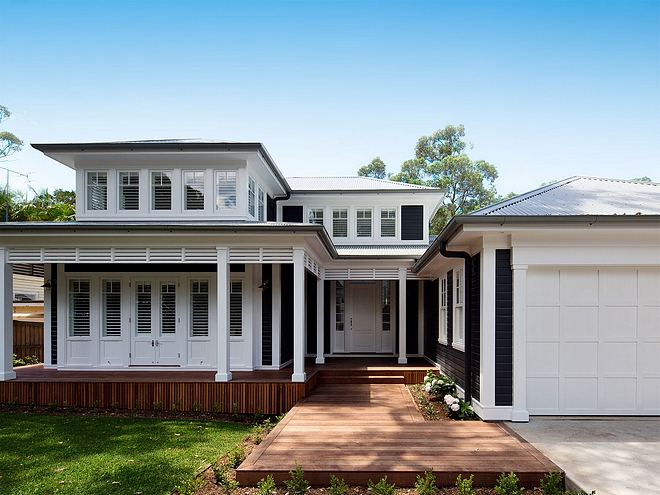 Black siding with white trim House paint color Dulux Domino