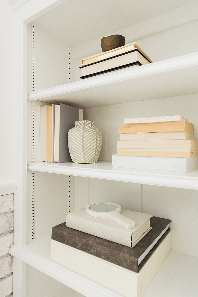 Neutral Bookshelf Decor