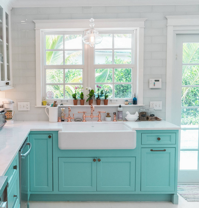 Custom Kitchen with Turquoise Cabinets - Home Bunch Interior Design Ideas