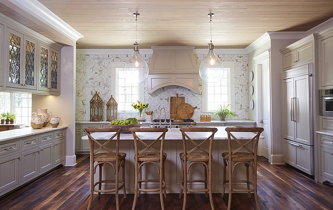 Kitchen ceiling ideas This stunning pale gray kitchen features washed pine ceiling Kitchen ceiling Kitchen ceiling