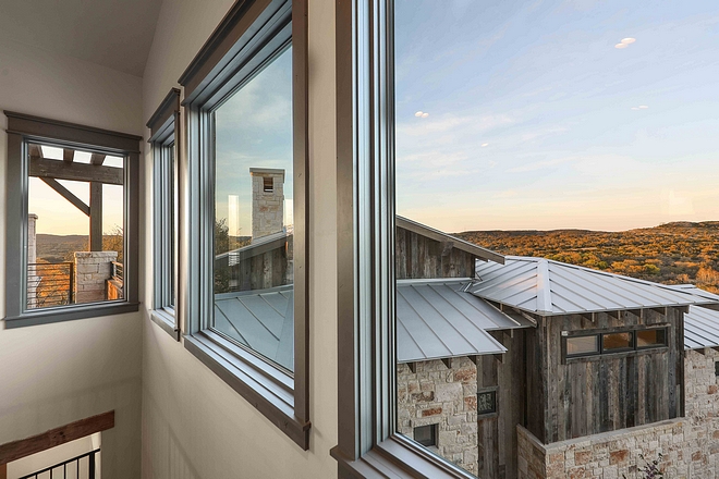 Farmhouse metal roof and grey windows