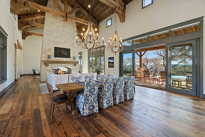 The dining room is located between the kitchen and great room. I love the airy feel of this space