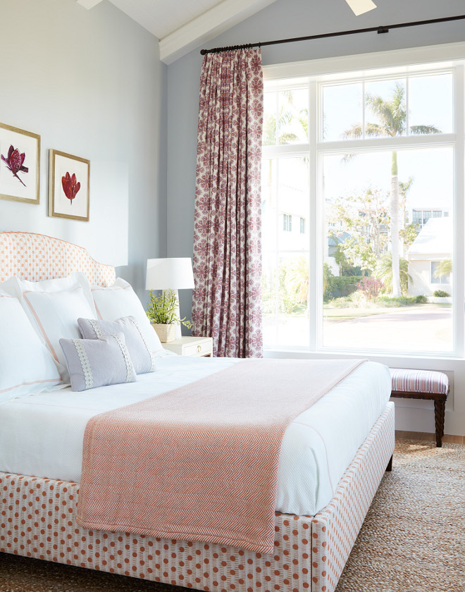 Benjamin Moore 2127-60 Feather Gray We painted the walls a soft blue, which was a great pair to the soft coral fabric on the headboard Benjamin Moore 2127-60 Feather Gray #BenjaminMooreFeatherGray #BenjaminMoore #BenjaminMoorePaintcolors #paintcolors