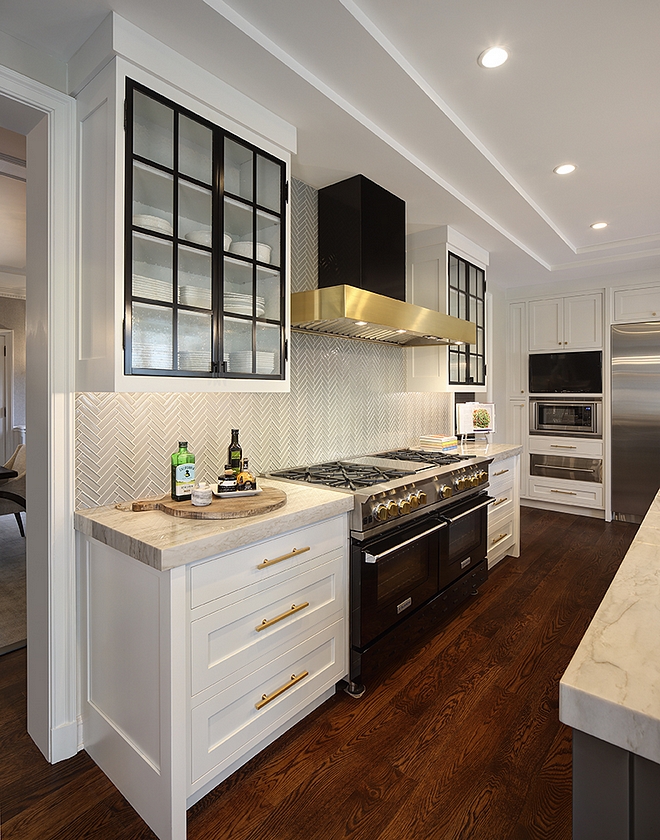 Black Steel and Glass Kitchen Cabinet Black Steel and Glass Kitchen Cabinet works beautifully with the black range and black hood with brass accent Black Steel and Glass Kitchen Cabinet