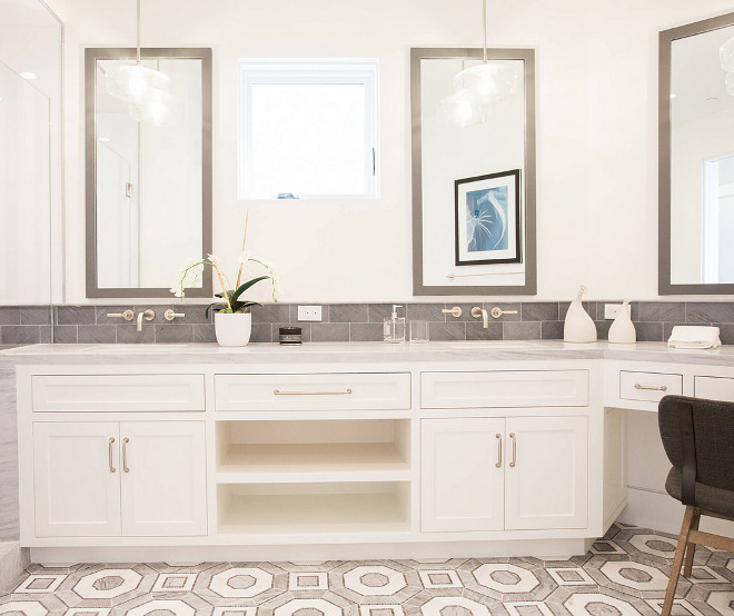 Benjamin Moore Cloud White Double sink bathroom cabinet paint color Benjamin Moore Cloud White Benjamin Moore Cloud White #BenjaminMooreCloudWhite