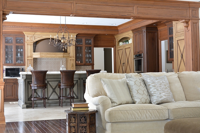 Traditional Kitchen Layout One of my most favorite features of our home is the fact that the great room opens up to the kitchen It’s nice to be able to work in the kitchen yet still socialize with guests as they hang out in the great room I especially love this view of the Kitchen because you can really see all of the woodwork 