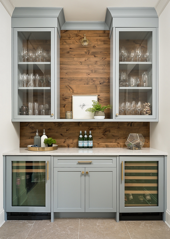 Benjamin Moore Solitude AF-545 Butlers Pantry Cabinet Paint Color Wood shiplap backsplash is Knotty Alder Benjamin Moore Solitude AF-545 Benjamin Moore Solitude AF-545 Benjamin Moore Solitude AF-545 #BenjaminMooreSolitudeAF545 #BenjaminMooreSolitude #BenjaminMooreAF545