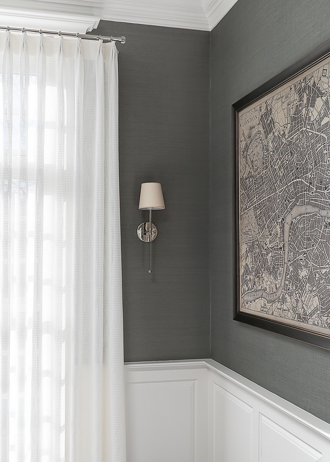 Grey Grasscloth Wallpaper Thibaut Wallcoverings Grasscloth Grey wallpaper above wainscoting Dining Room Grey wallpaper above wainscoting #Greywallpaper #wallpaperabovewainscoting #grasscloth