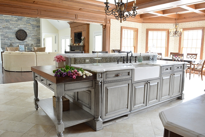 Distressed weathered grey kitchen island Distressed weathered grey kitchen island with butcher block working are and white marble countertop Distressed weathered grey kitchen island Distressed weathered grey kitchen island #Distressedweatheredgreykitchenisland #weatheredgreykitchenisland