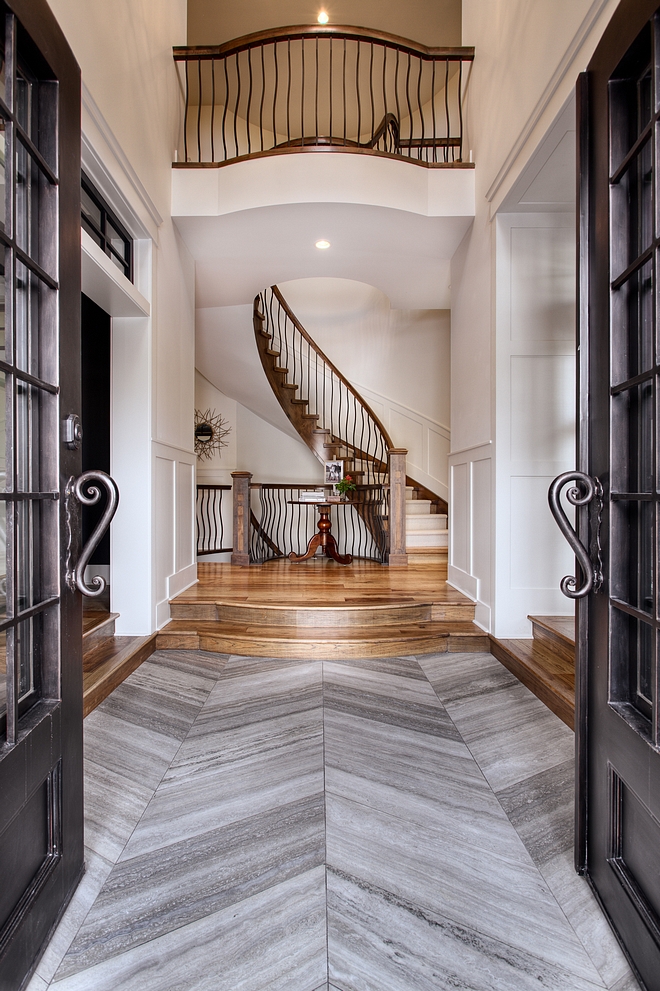 Chevron Tile Chevron Floor Tile Front entrance tile is a vein cut honed grey Limestone in a chevron pattern #chevrontile