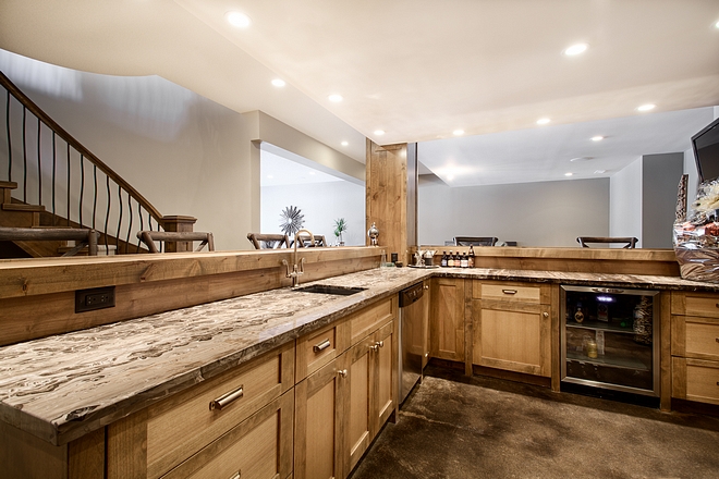 Bar Countertop is marble cabinets are Alder