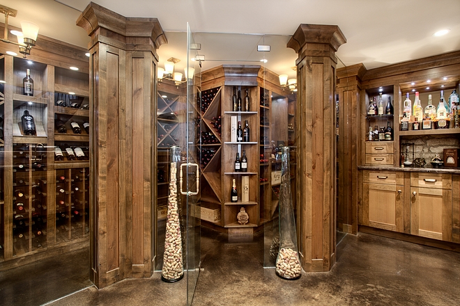 Wine Room with Alder Cabinetry and Glass Wine Room #WineRoom