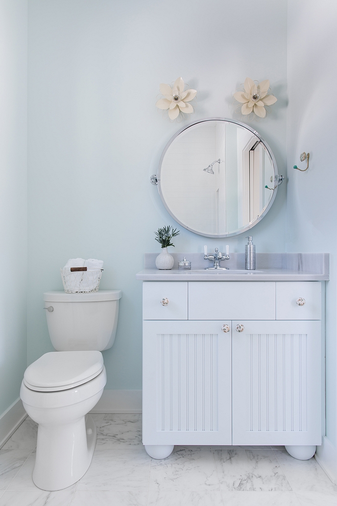 Sherwin Williams Glimmer soft blue bathroom paint color Sherwin Williams Glimmer #softblue #bathroompaintcolor #SherwinWilliamsGlimmer