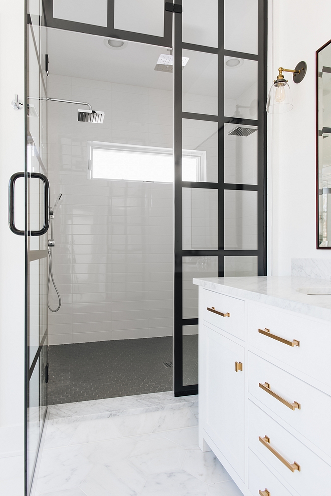 Shower Tile Tile 4x16 White Glossy See shower tile and shower black frame door sources on Home Bunch