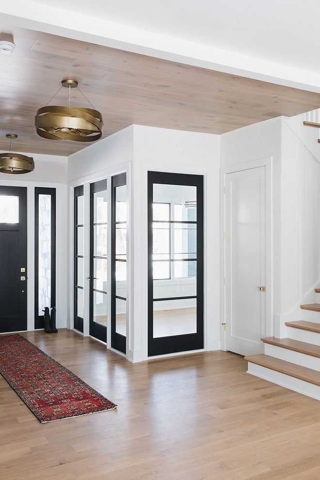 Interior Windows Painted in Sherwin Williams Tricorn Black SW 6258 Home office with Interior Windows Painted in Sherwin Williams Tricorn Black SW 6258 The home office features a mix of black windows and a black steel and glass door #InteriorWindows #SherwinWilliamsTricornBlack #SW6258