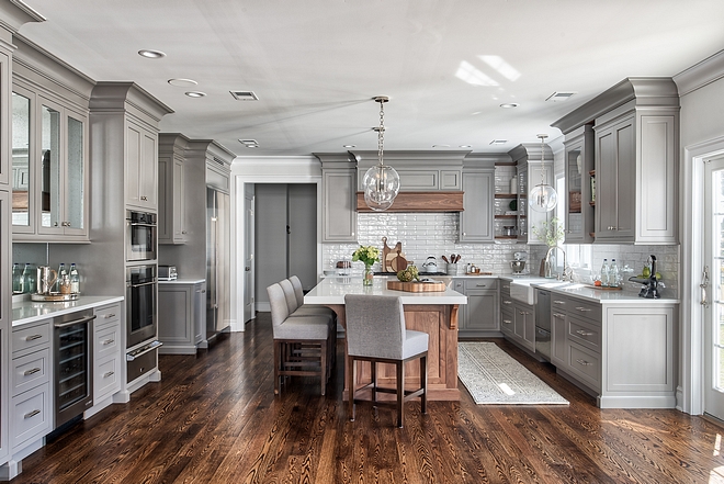 grey wood floor kitchen design