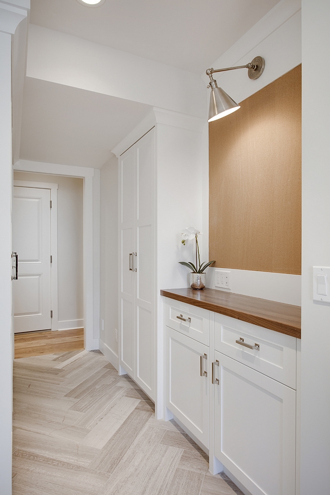 Mudroom Drop Zone Mudroom custom cabinet with drop zone Mudroom Cabinet with Walnut Countertop #mudroom #dropzone #walnut #mudrooms #mudroomcabinet #mudroomcabinetry #mudroomideas