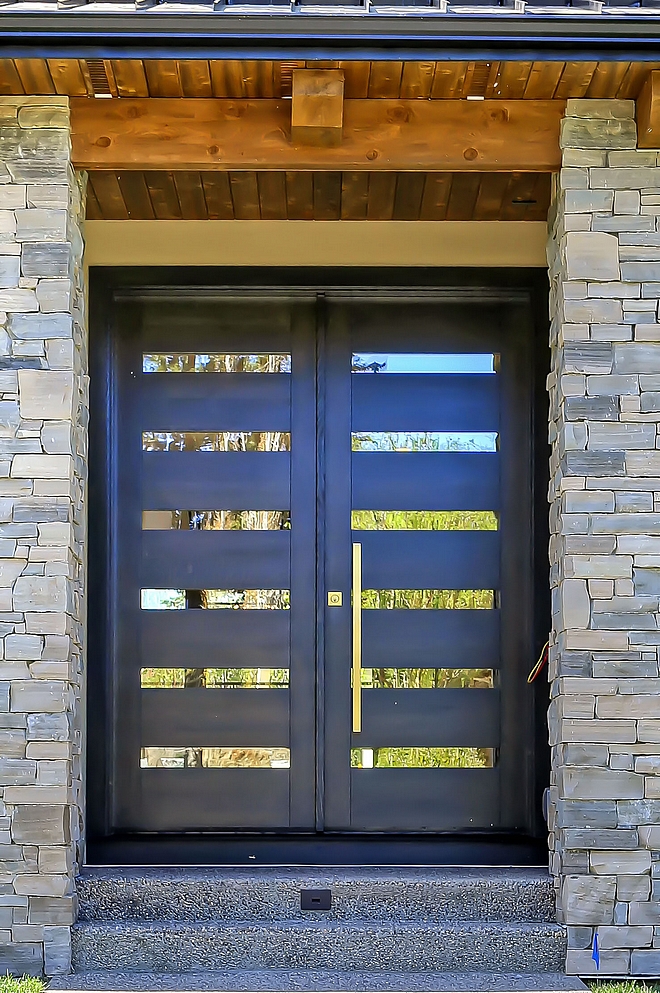 Black Front Door Modern Front Door The custom-made front doors are White Oak - stained Back with glass inserts Modern Front Door #BlackFrontDoor #BlackDoor #ModernFrontDoor